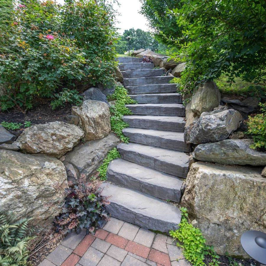 outdoor stone steps | hardscaping contractor Burlington County NJ | Creative Pavers, Inc.